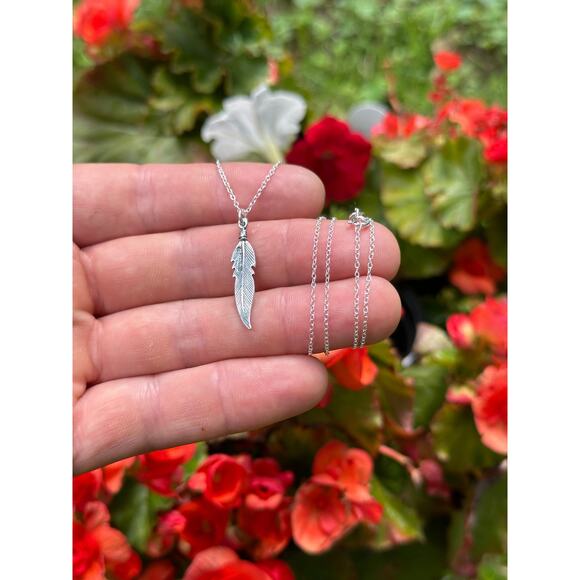 Sterling Silver Oxidized 3D Feather Necklace, Oxidized 3D Feather Necklace - Picture 2 of 3